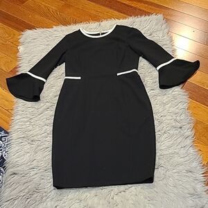 Calvin klein womens black and white‎ stretch polyester bell sleeve dress